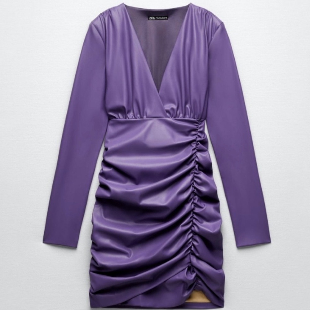 Zara (S) Purple Long Sleeve Ruched Dress